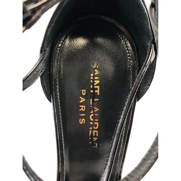 SAINT LAURENT Cassandra Patent Leather YSL Logo Sandals - Picture 10 of 12